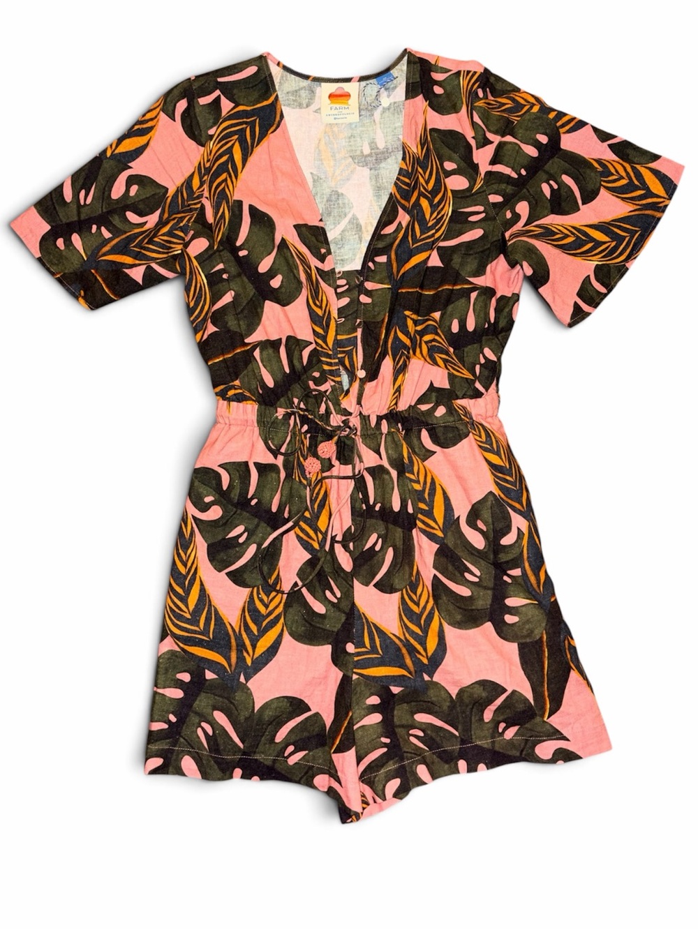 Pink Tropical Leaf Print Romper